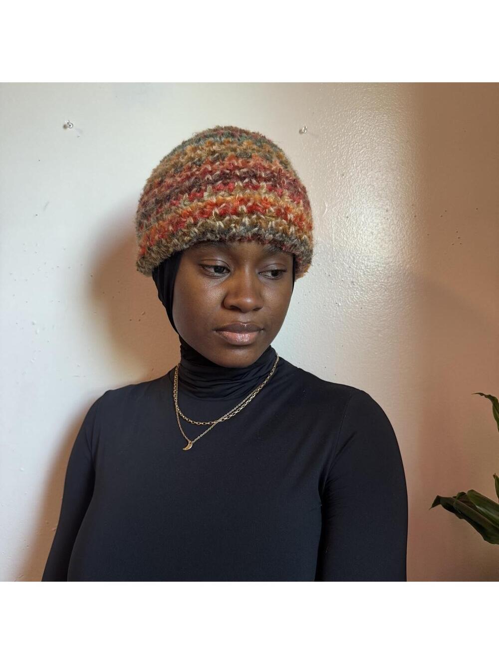 90s Made in Italy Chunky Knit Earthy Variegated Beanie